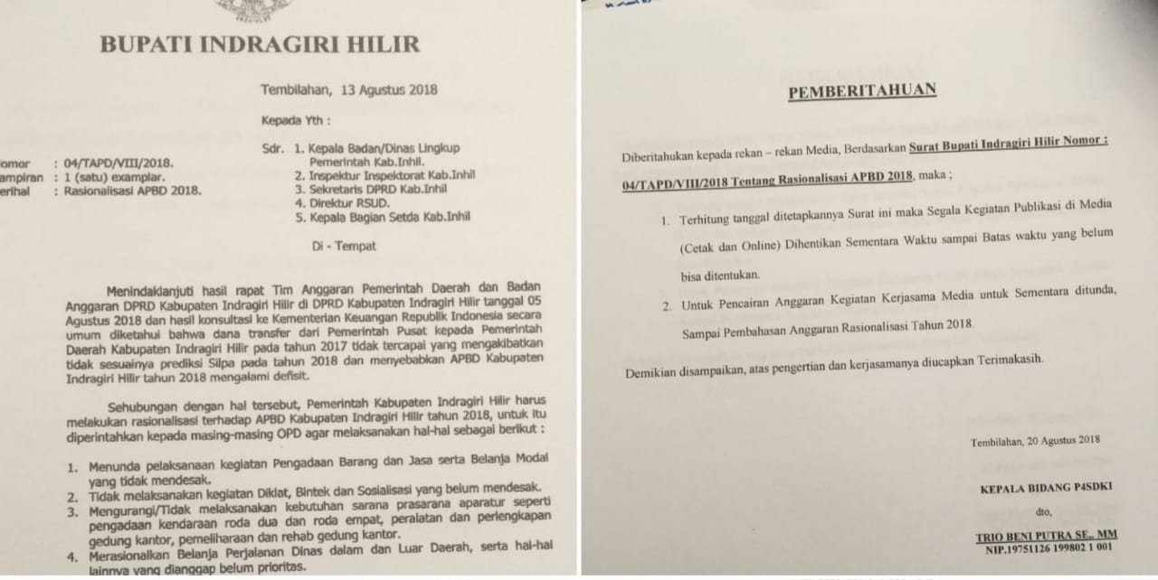 Diskominfops Inhil Tunda Pembayaran Kontrak Media Tahun Anggaran 2018