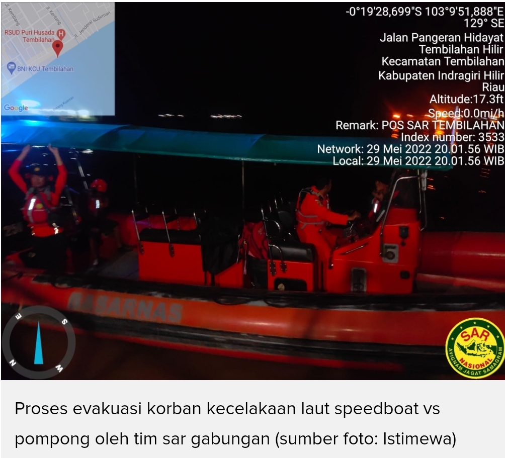 Penyebab Kecelakaan Laut Speedboat Vs Popong di Inhil Diduga Tidak Ada Lampu Rambu