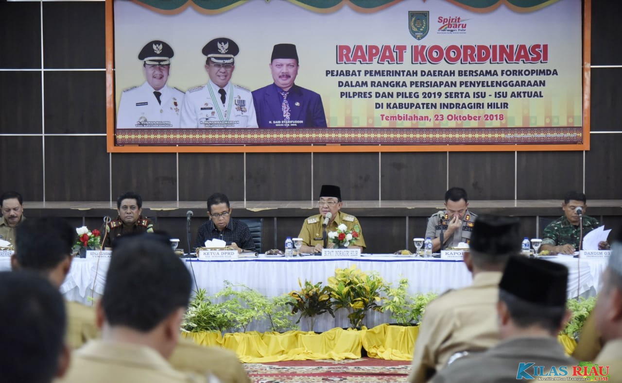 Jelang Pilpres dan Pileg 2019, Bupati Inhil Pimpin Rakor Bersama Forkopimda