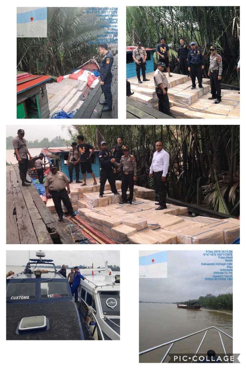 KPPBC TMP C Tembilahan bersama Polres Inhil Berhasil Amankan Rokok Ilegal Perairan Pulau Kijang