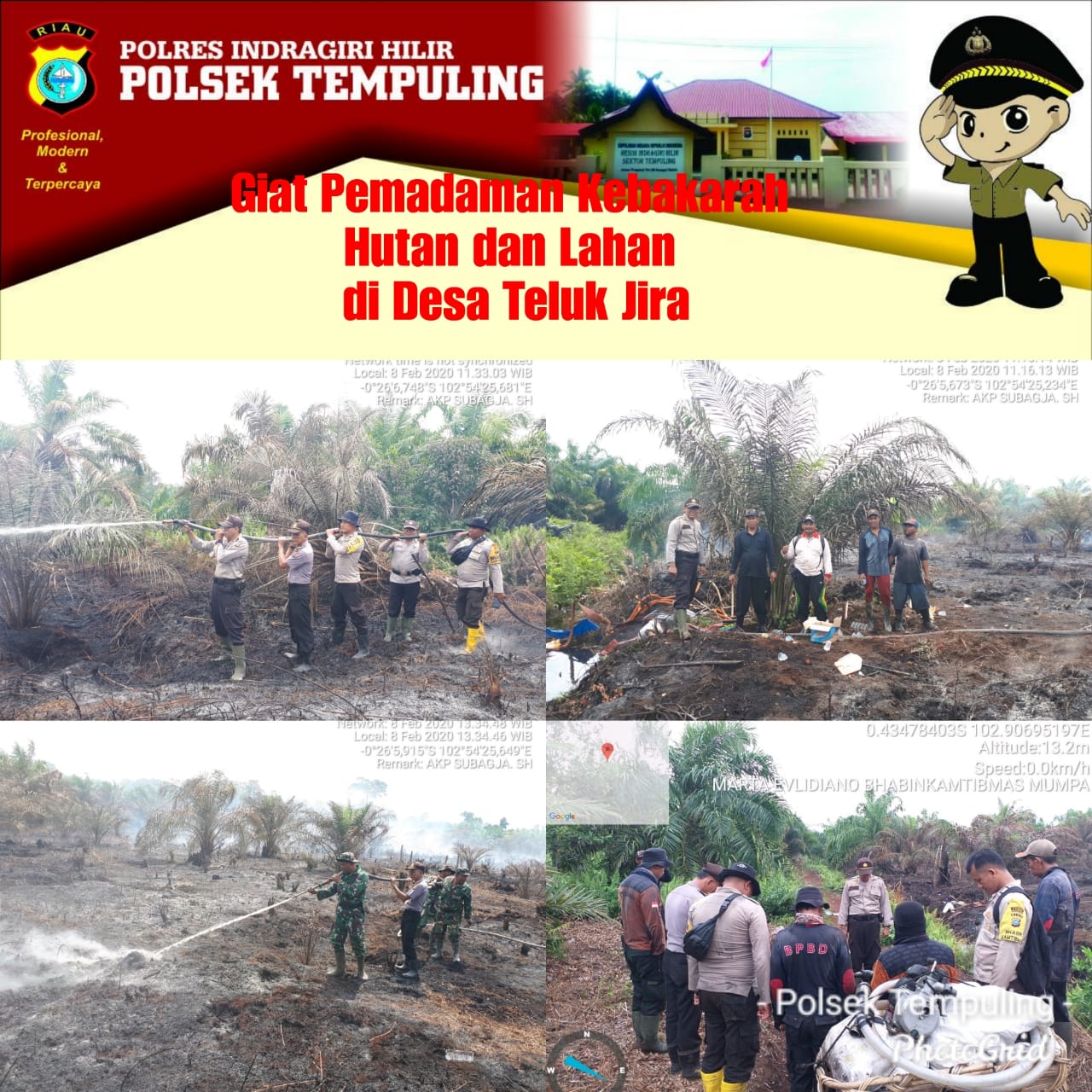 Polsek Tempuling Giat Lakukan Pemadaman dan Pendinginan di Lahan Yang Telah Terbakar