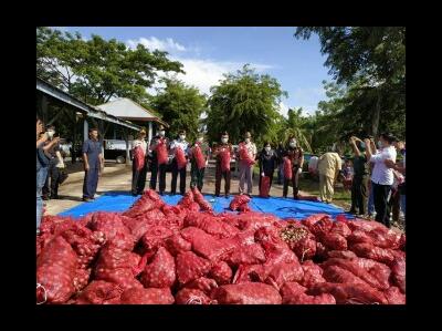 Bengkalis: Bea Cukai Musnahkan 750 Kampit Bawang Merah Ilegal