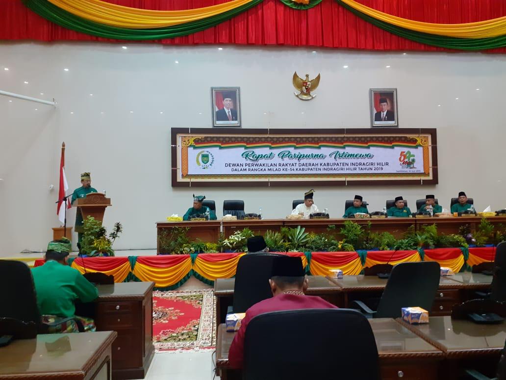 Rapat Paripurna Istimewa Milad Ke - 54, Bupati Paparkan Capaian Pemkab Inhil Dan Resolusi Daerah