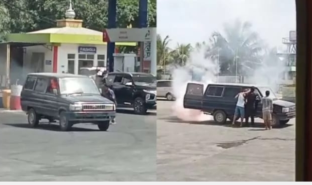Viral! Beredar Vidio Mobil Terbakar Diduga Terjadi Di SPBU Rohul