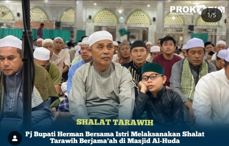 Mengawali 1 Ramadhan,Pj.Bupati Herman Tarawih di Masjid Al Huda Tembilahan
