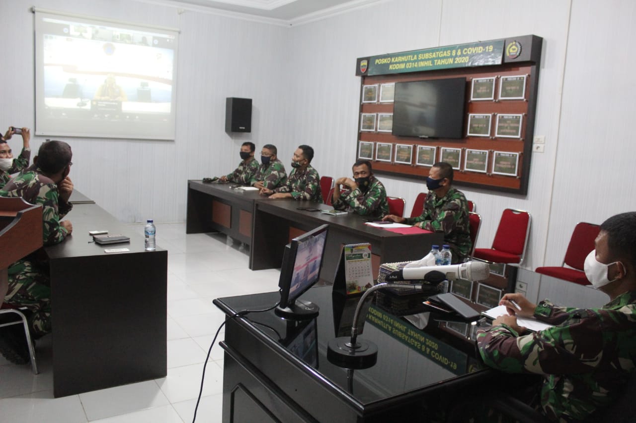 Guna Putus Mata Rantai Covid 19, Dandim Inhil Ikuti Vidcon Kampanye Gunakan Masker Secara Nasional