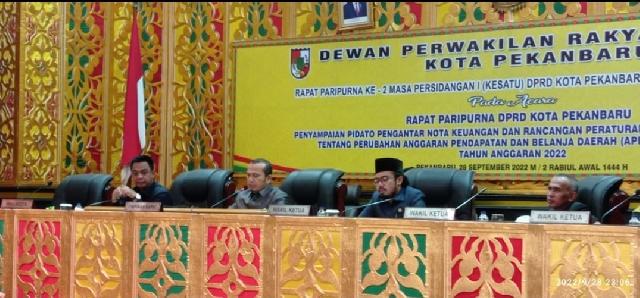 DPRD Pekanbaru Gelar Paripurna Nota Keuangan R-APBD Perubahan 2022 