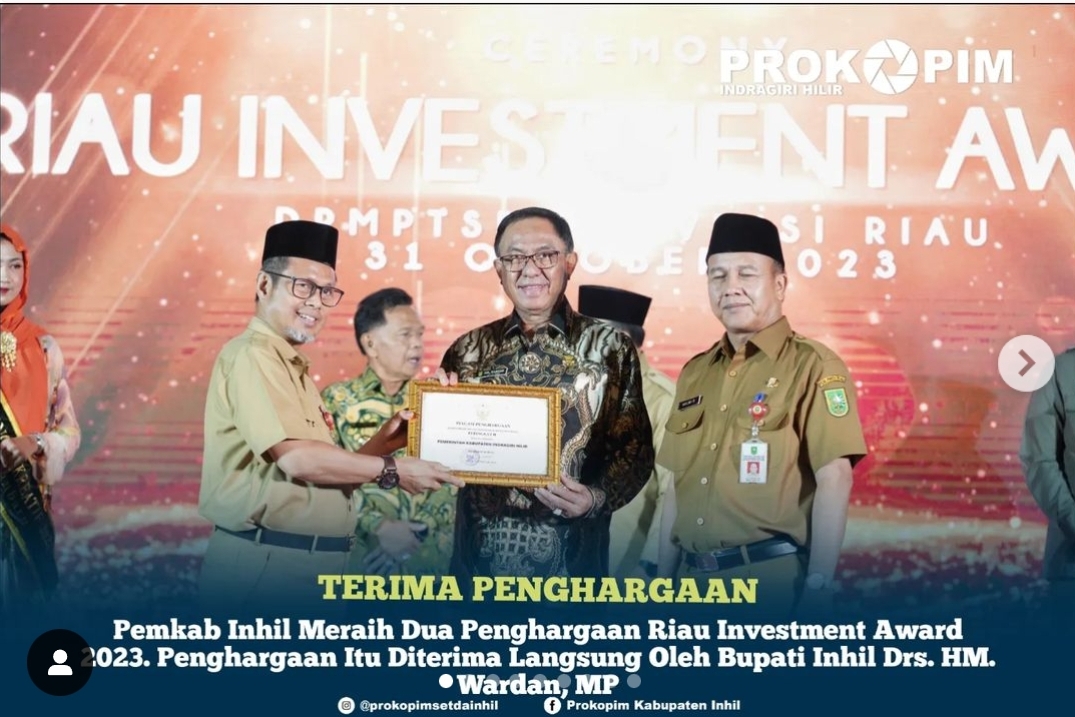 Pemkab Inhil Raih Dua Penghargaan Riau Investment Award 2023