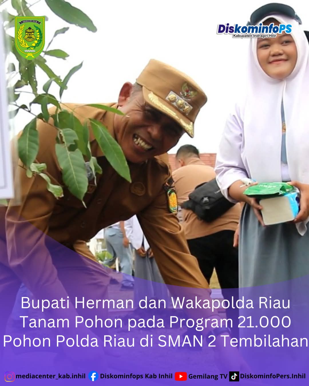 Bupati Inhil dan Wakapolda Riau Tanam 21.000 Pohon di SMAN Tembilahan